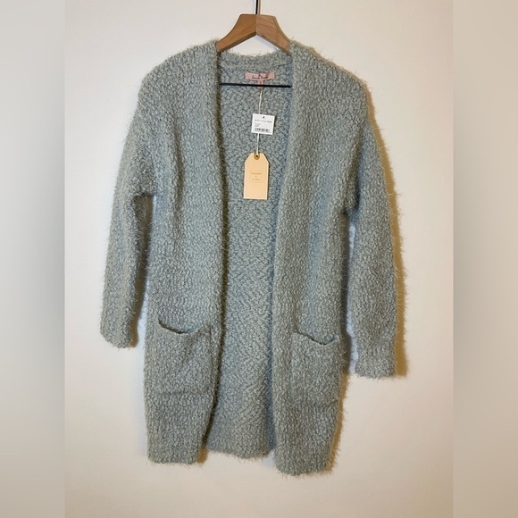 LOVE Tree Dusty Blue Soft Cardigan Longline Pockets Fuzzy Women’s Sz Small NWT - Picture 2 of 7